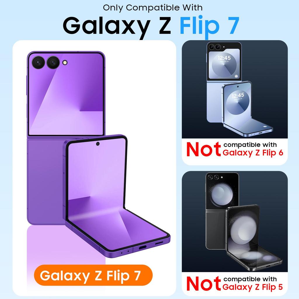 Translucent Matte Protective Case with Tempered Glass Screen Protector for Samsung Galaxy Z Flip 7, Hinge Protection Slim Cover-Purple