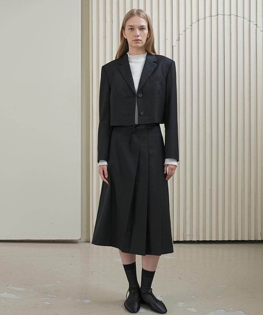 Paul And Alice Leather Band Wool Skirt / Black