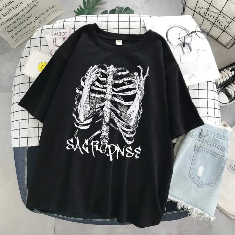

Ретро Футболка с Принтом Черепа Готическая Женская Футболка Y2k Одежда Харадзюку Топы Летняя Женская Одежда Уличная Одежда Футболка с Коротким Рукавом 4XL