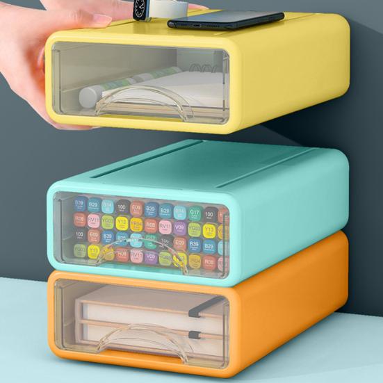 3/4Pcs Desk Storage Organizer with Clear Window Large Capacity Dustproof Stackable Office Supplies Storage Drawer Box Container