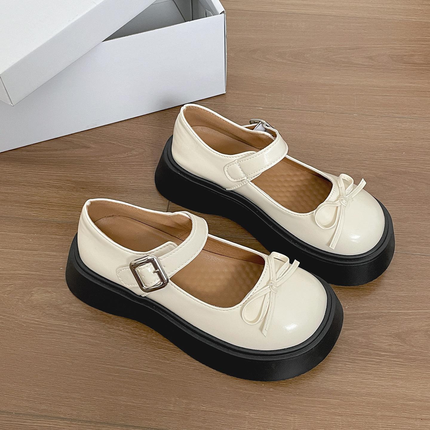

White retro thick-soled heightening small leather shoes women s 2025 new summer skirt light mouth versatile Mary Jane single shoes 40 бежевый