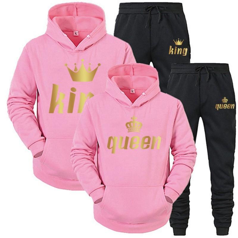 Mens Winter Fleece-Lined Sportswear Set Casual Hoodie Pants Matching Couple Outfit Daily Wear