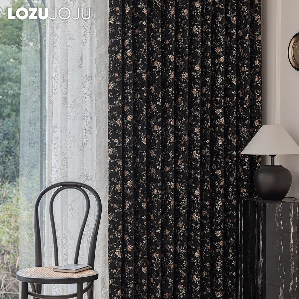 1PC LOZUJOJU Mid Ancient Style Floral Blackout Curtains French Lace Edge Curtains for Bedroom Living Room Home Decor