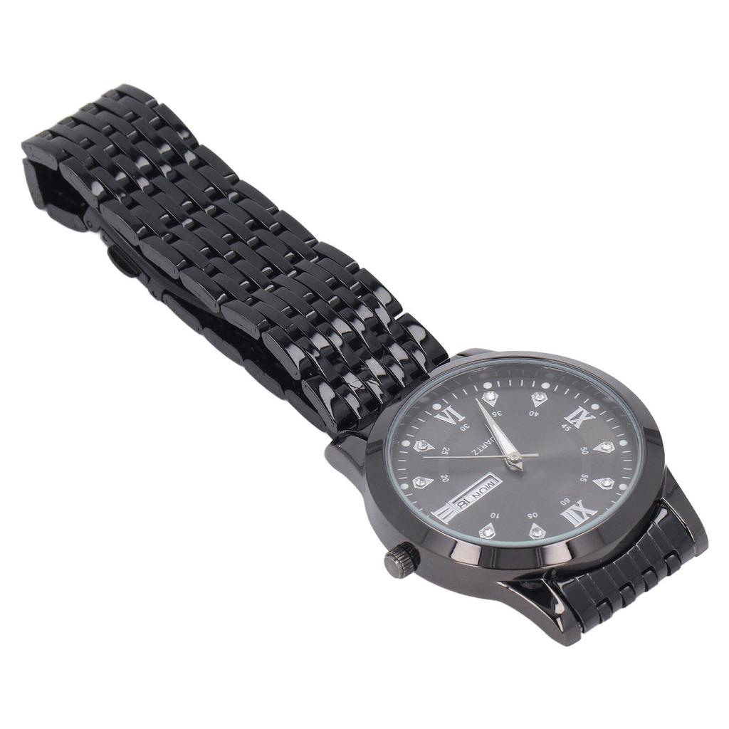 Quartz Wrist Watch for Men Luminous Hands Fashion Rhinestones Men Chronograph Analog Watch Black