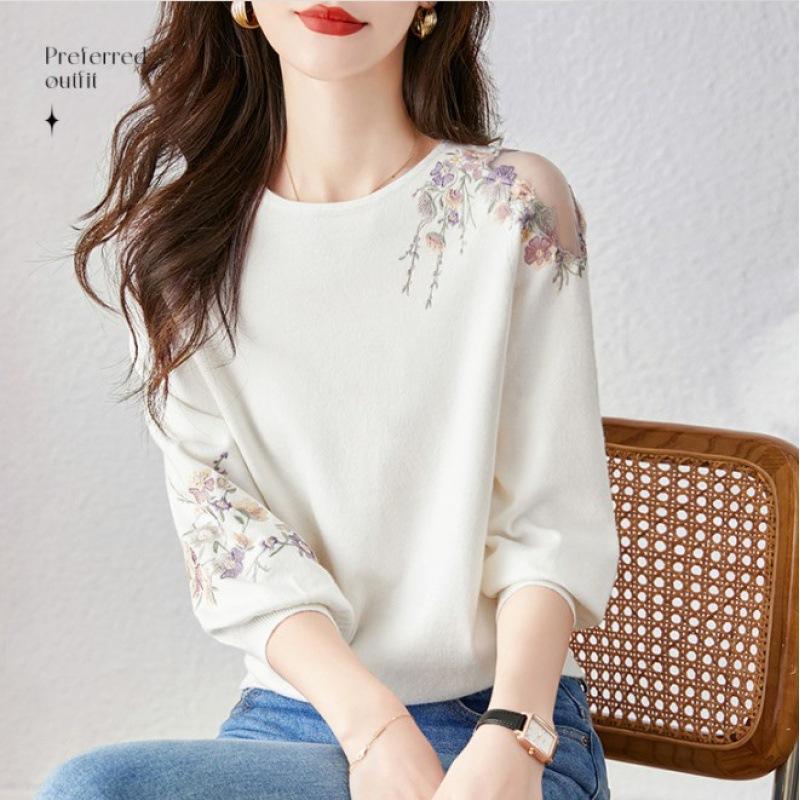 

Женский вязаный свитер с вырезами весна и осень новый женский милый маленький свежий цветочный тонкий пуловер с круглым вырезом One Size