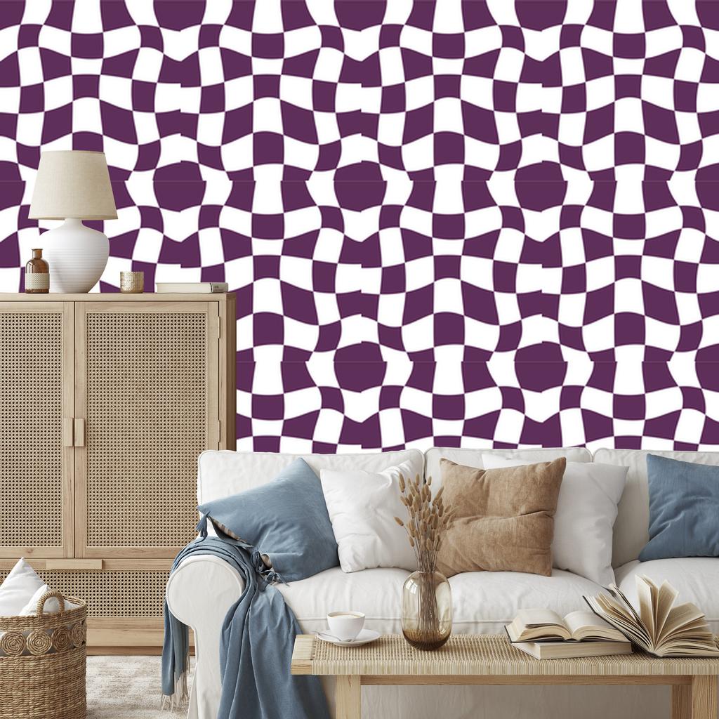 Wallpaper Casual Checkerboard White, Plum and Purple 50x1000