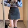 Girls' High-Waist Woolen A-Line Skirt - Casual Slimming Hip-Hugging Short Skirt for Autumn/Winter