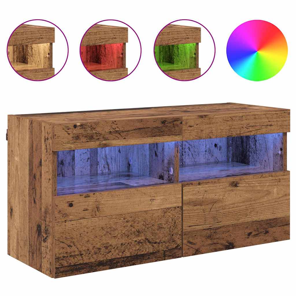 Wall Mounted TV Cabinet with LED Lighting Reclaimed Wood Look 80 x 30 x 40 cm Engineered Wood