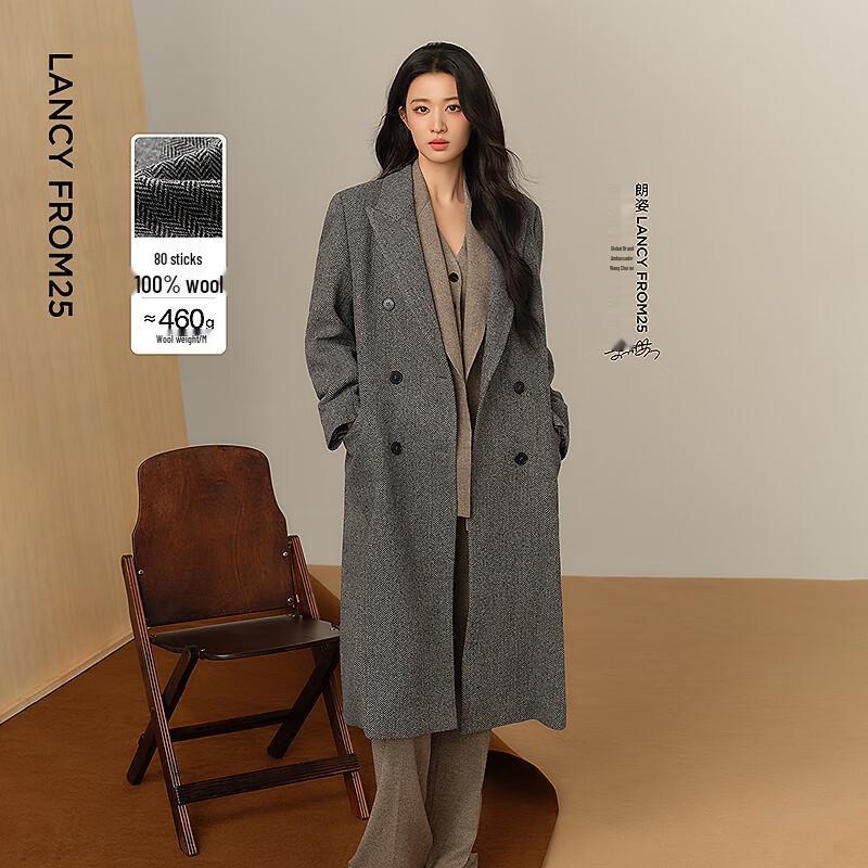 

LANGZI Wang Churan Style 100% Wool Double-Breasted H-Line Coat M