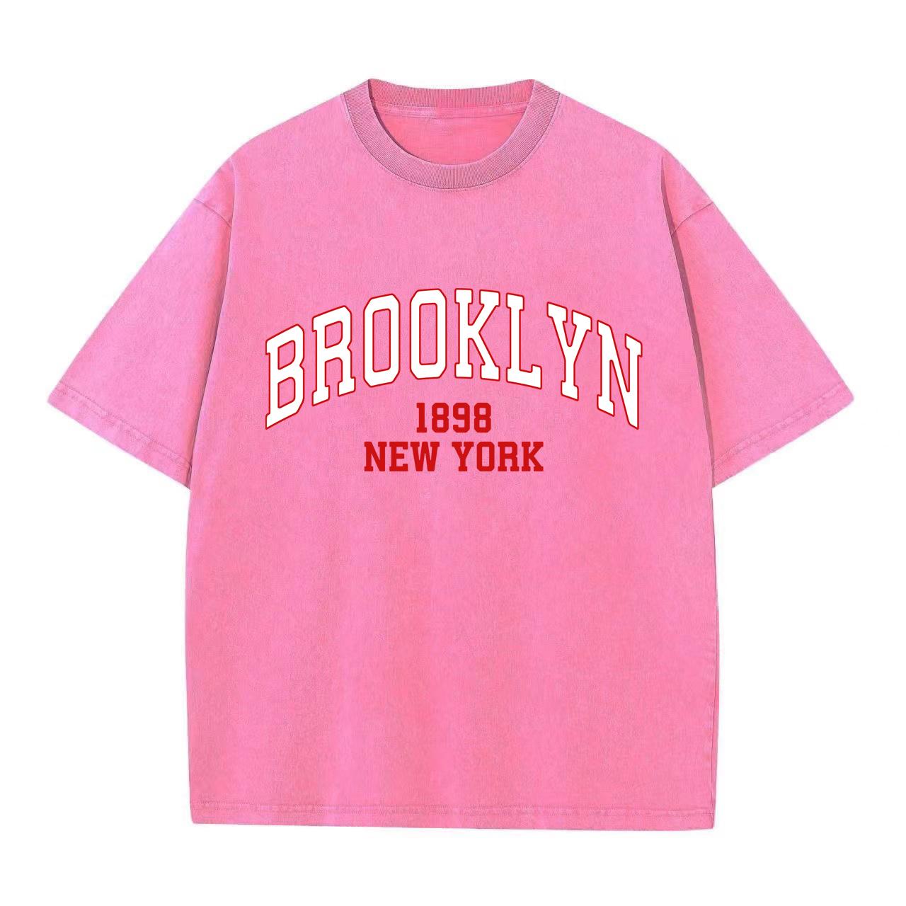 

Ретро-стираная винтажная футболка Brooklyn 1898 Футболки высокого качества Летняя свободная одежда с коротким рукавом из хлопка Свободные уличные топы L