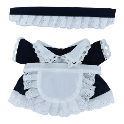 Niannyyhouse 15cm 20cm Plüschpuppenkleidung, Kopfbedeckung, Schürze, Kleid, Dienstmädchenkostüm, Baumwollpuppen Ankleiden (Schwarz 15cm)