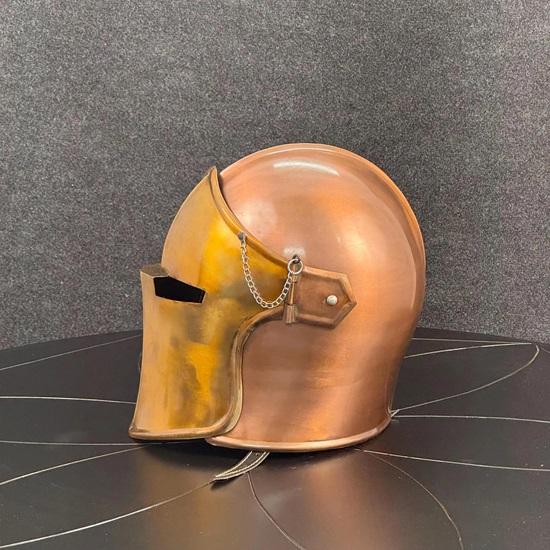 Copper Barbute Helmet with Faceplate, Battle Ready Knight Armor for SCA, LARP Medieval Warfare