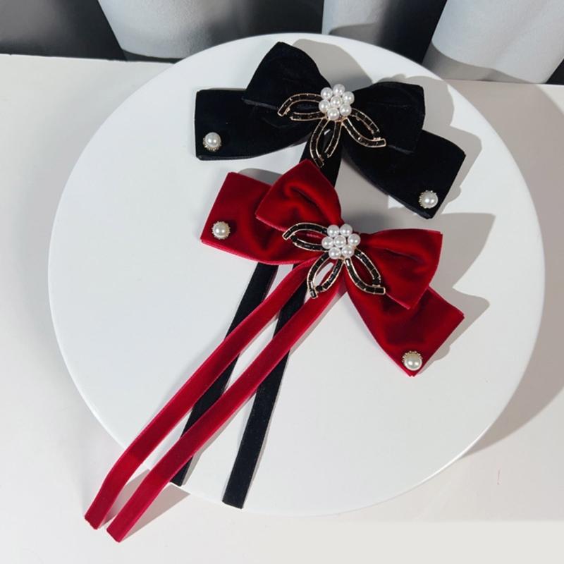 Vintage Style Black/Wine/Dark Green Bowknot Lapel Pin Unique Women' S Brooches Jewelry Exquisite Fashion Pearls Brooch