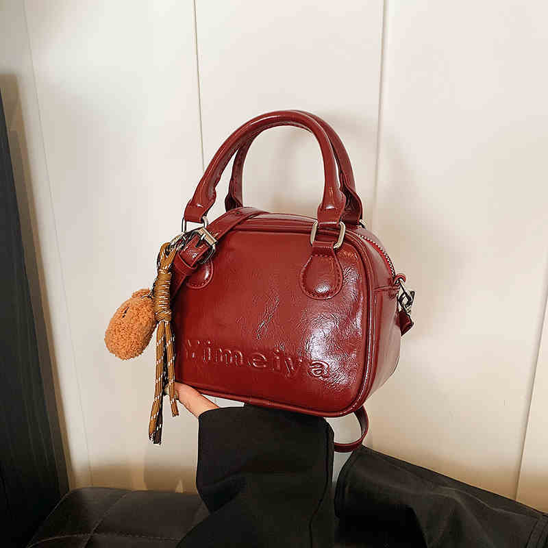 Vintage PU Leather Mini Crossbody Bags Women Autumn Fashion Zipper Design Bowling Bag Lady Lipstick Coin Purse