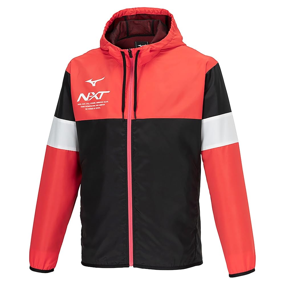Mizuno Windbreaker Radiant N-XT Jacket, Water-Repellent Jersey, Unisex, 32JEB220, Red/Black