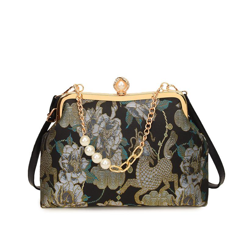 

Женская сумка-чонсам с вышивкой в китайском стиле, ретро-сумочка, женская сумка-клатч золотого цвета в древнем стиле чёрный