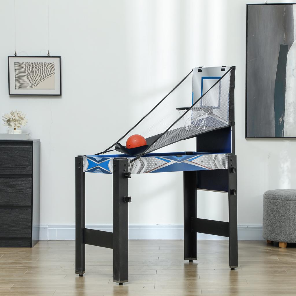 Tavolo Multi Giochi 5-in-1, con Biliardo, Tennis da Tavolo, Basket, Hockey, Tiro con l'Arco, Blu