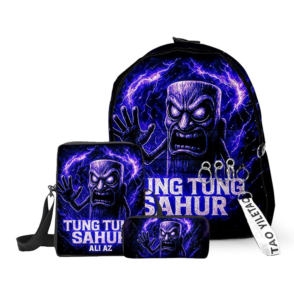 Hip Hop Populair Nieuw tungtungtung 3D Print 3 stuks/Set leerling Schooltassen Laptop Dagrugzak Rugzak Schuin gedragen schoudertas Etui