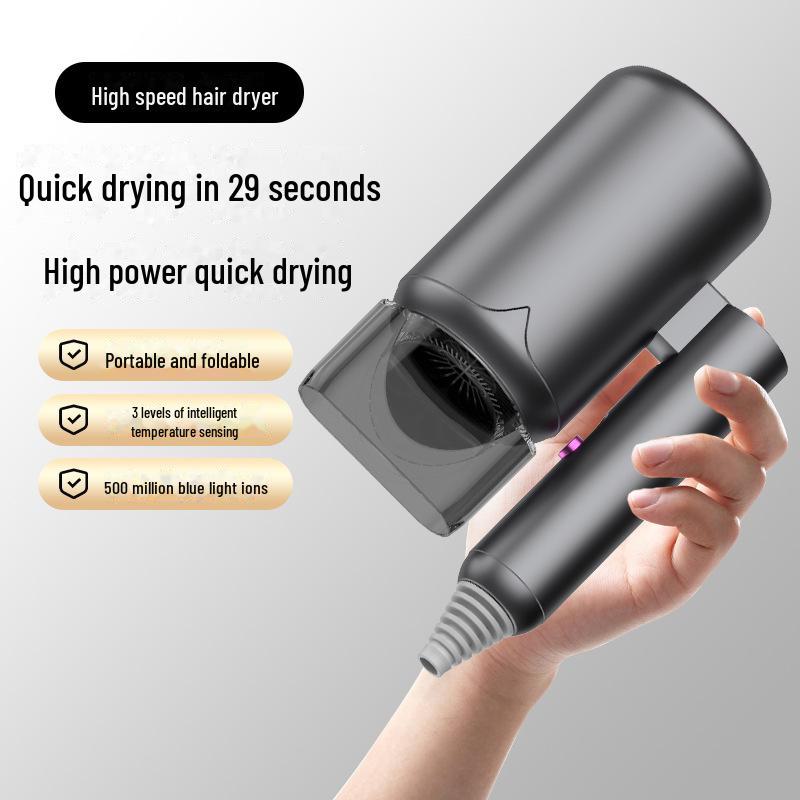 Compact Folding Quick-Dry Hair Dryer with Blue Light – T-Shaped Design for Home, Travel, and Dormitories