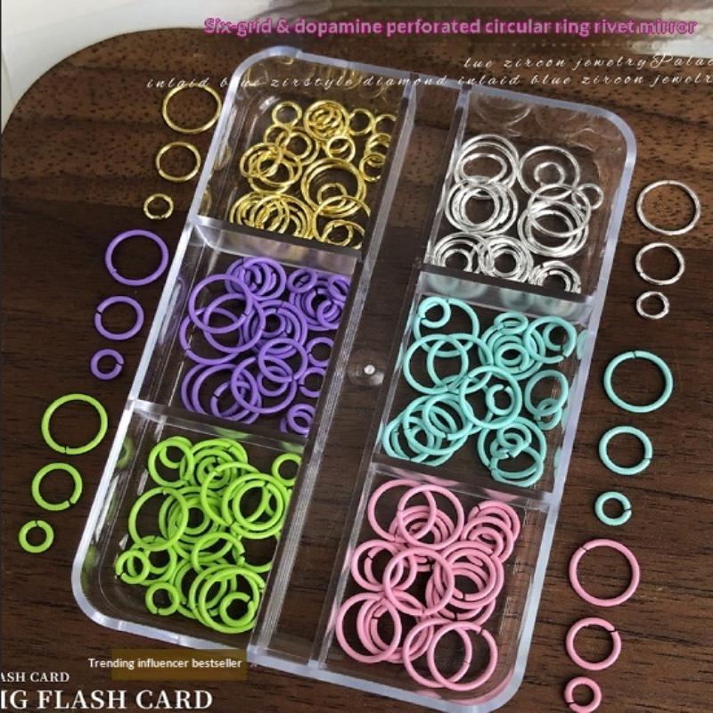 6Grids/Box Dopamine Colors Perforated Circular Ring Nail Accessories Parts For Nails Decoration Manicure Decor Supplies Material