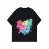 Damen Freizeit T-Shirt Schwarz Hallo und Danke Aquarell Herz Print Grafik T-Shirt Alltagskleidung Mode Top