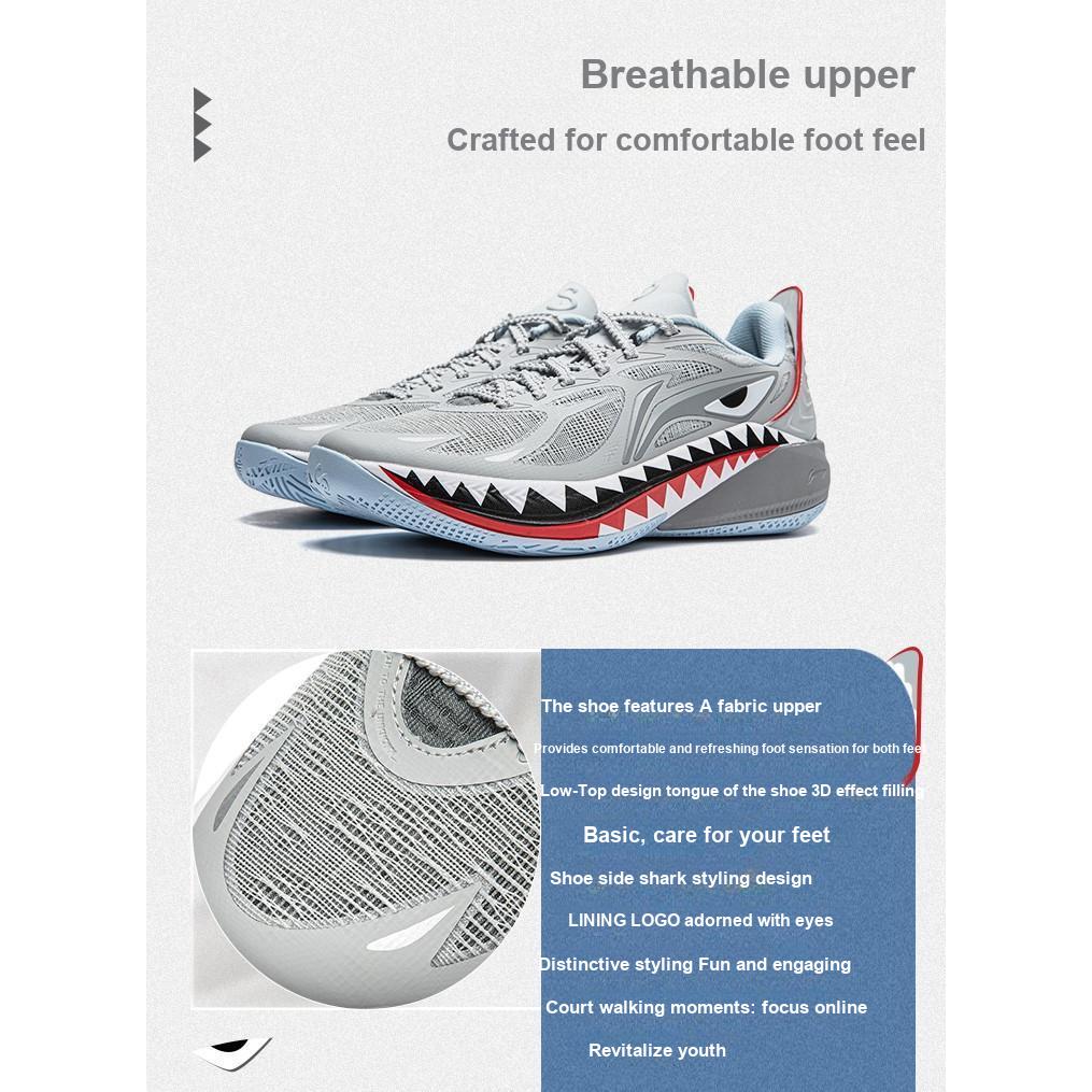 Li Ning Kids Sonic 12 Light Foam Ultra Fabric Lace-Up Non-Slip Wear-Resistant Breathable Low-Top Basketball Shoes Kids basketball shoes YKBU054-13