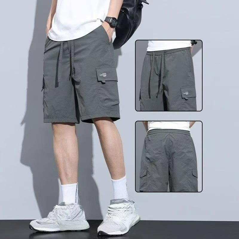 

Ice Silk Tooling Shorts Men s Summer Thin Section Tide Brand Loose Large Size Quick-drying Sports and Leisure Five-point Pants Men 5XL сірий
