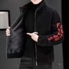 Autumn Winter Men Jacket Stand Collar Zipper Placket Plush Cardigan Coat Solid Color Long Sleeve Lamb Wool Coat Windproof Warm Casual Outwear