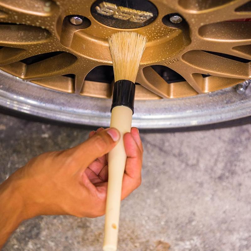 Boars Hair Detailing Brush Gentle Scratch Free Cleaning For Wheel, Grilles,Emblems,And Interior Surfaces,Versatile Multi