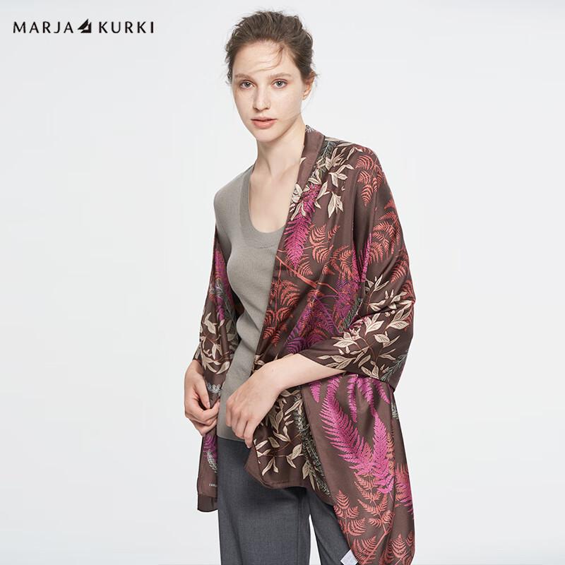 MARJA KURKI Rustling Leaves Pattern Mulberry Silk Scarf Shawl