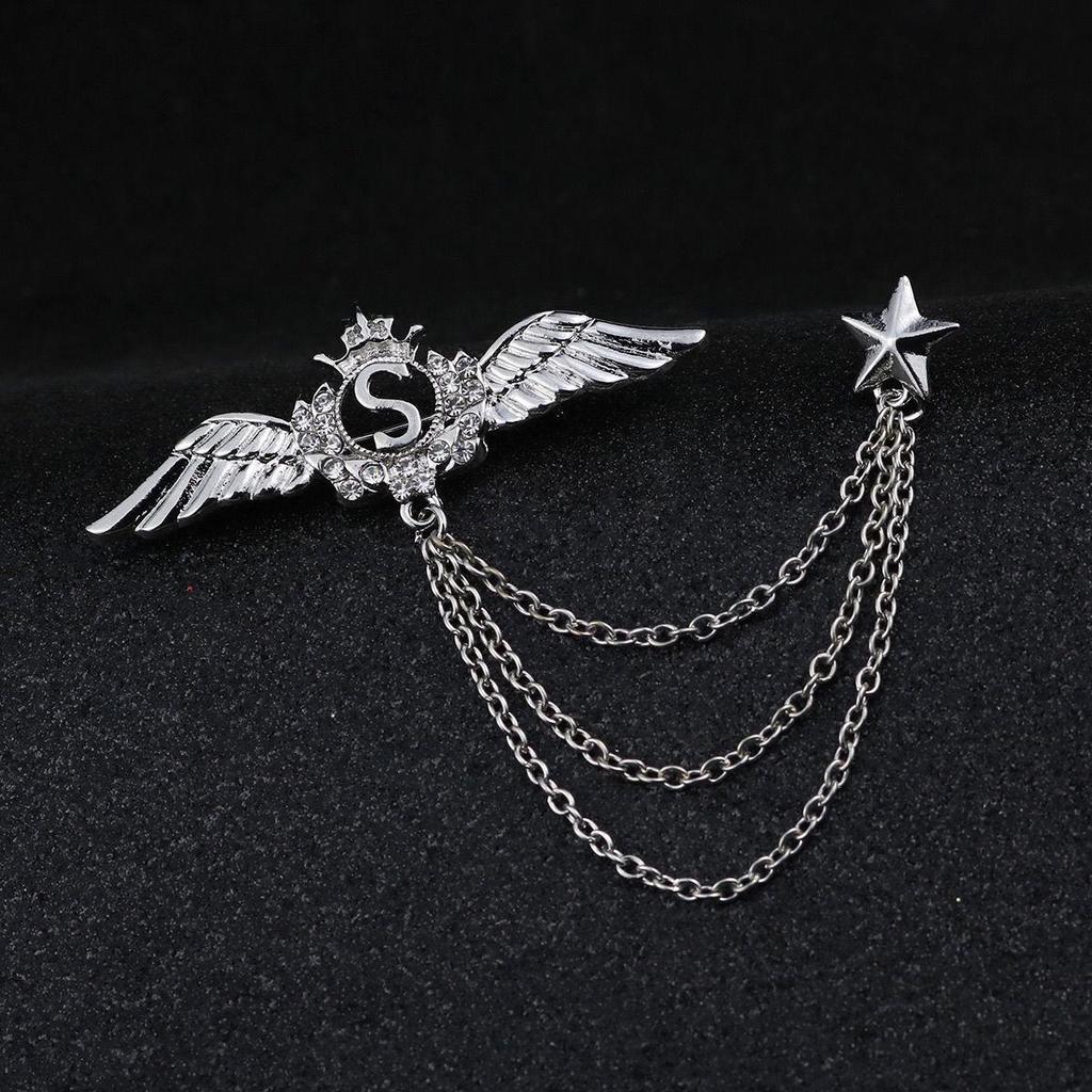 Men's Korean Style Eagle Guitar Brooch with Rhinestone Chain Badge