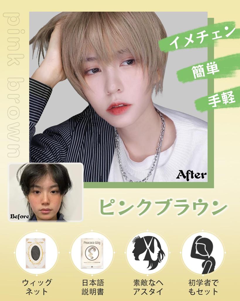 Peacoco Everyday Small Heat Flashy Net Included Men's Wig, Short, Natural, Easy, Handsome, Cosplay, Changeover, Use, Unisex, Face, Resistant, Popular,