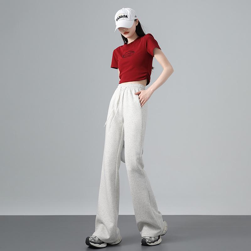 American-Style High Waist Flared Sweatpants for Women - Autumn/Winter Casual Slim Fit Long Pants