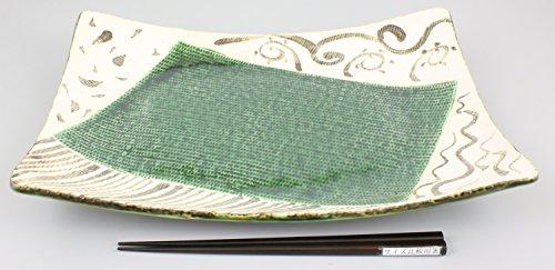 Mino ware, Yamasaku Kiln, rectangular large plate, approximately 33cm wide x 23cm deep, Oribe Tochiri, Made in Japan, 520-0001