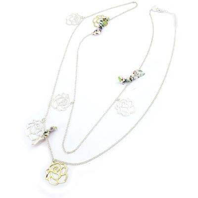 [K0978] - Designer Necklace 'Rosa Romantica' Gold Silver