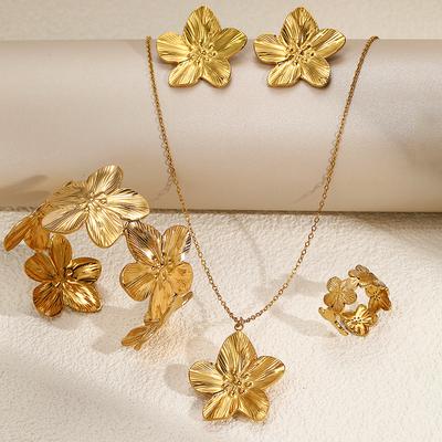 DOTIFI Fashion Stainless Steel Flower Pendant Necklace Earrings Bracelet Ring Jewelry Set Party Jewelry Dressing Aesthetic Gifts