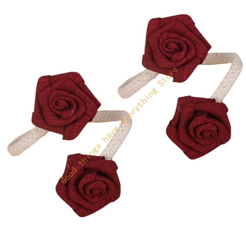 55KF 2Pcs Adjustable Curtain Tiebacks Rustics Cloth Rope and Cloth Flower Holders Holdbacks for Window Drapes Decorations