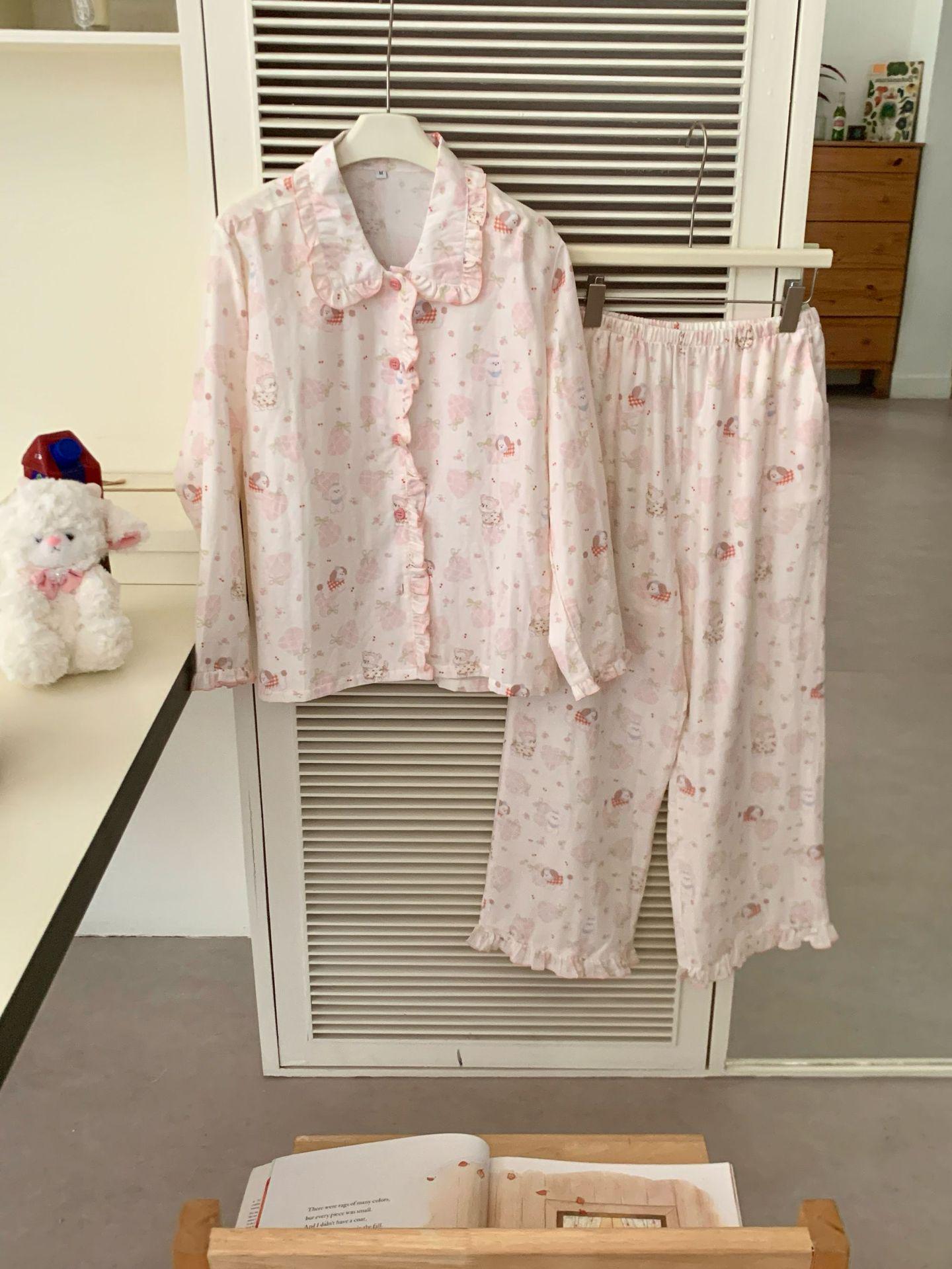 

Пижама из чистого хлопка двойной марли с кружевным воротником Питер Пэна и принтом розовых собачек L (Height 160-170cm, ≤ 135 jin)