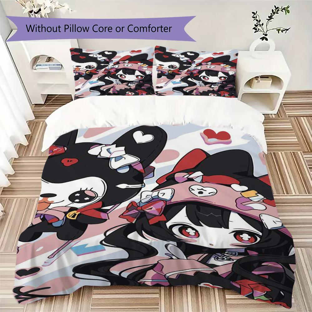 Cute Anime-style Cartoon Print Pattern Bedding,Quilt Set Quilt Cover Pillowcase Home Birthday Gift (1*duvet cover+2*pillowcase,without core)ZSJT091727