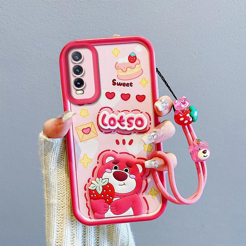 KEYSION Shockproof Case for VIVO Y20 2021 Y20sG Y20i with Lanyard Soft Silicone Cute 3D Cartoon Doll Phone Cover for Y12A Y12S Y11S