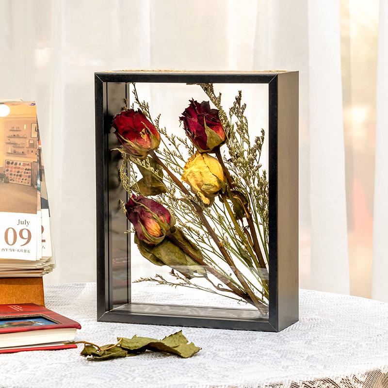 DIY Solid Wood 3D Transparent Photo Frame with Dried Rose & Gypsophila Specimen