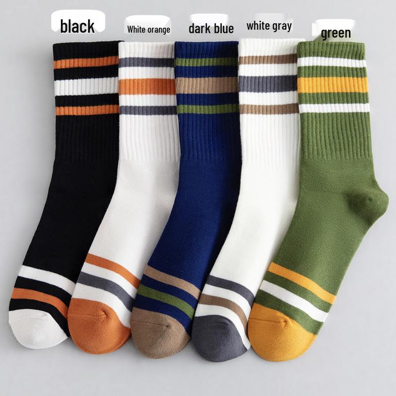 Men's Trendy Mid-Calf Socks: Thick, Sweat-Absorbent, Odor-Resistant, Perfect for Autumn/Winter & High-Top Football.