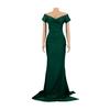 AL243 European and American Women's Sexy V-neck Evening Dress - High Slit, Solid Color, Short Sleeve for Spring/Summer