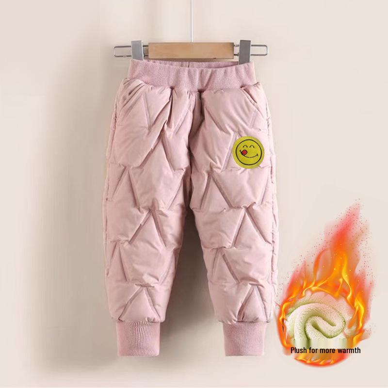 Children's Windproof Quilted Cotton Pants with Velvet Lining for Boys and Girls - Warm Winter Casual Wear