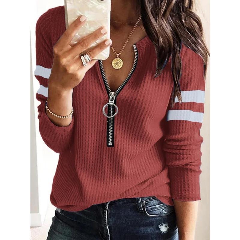 JKASHDK Women's Fashion Casual Spring Autumn Stripe Print Long Sleeve V-Neck Blouses & Shirts