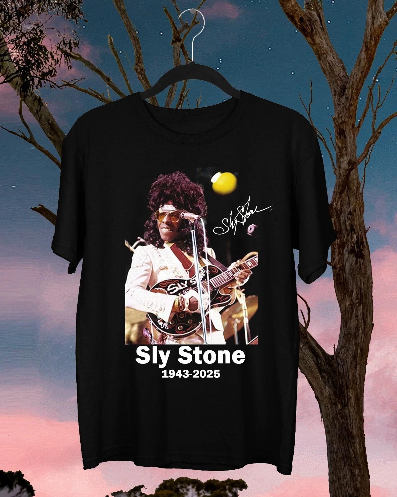 НОВАЯ Футболка с автографом Sly Stone 1943-2026 Черная Полный размер подарок Футболка для фаната BL1567 M