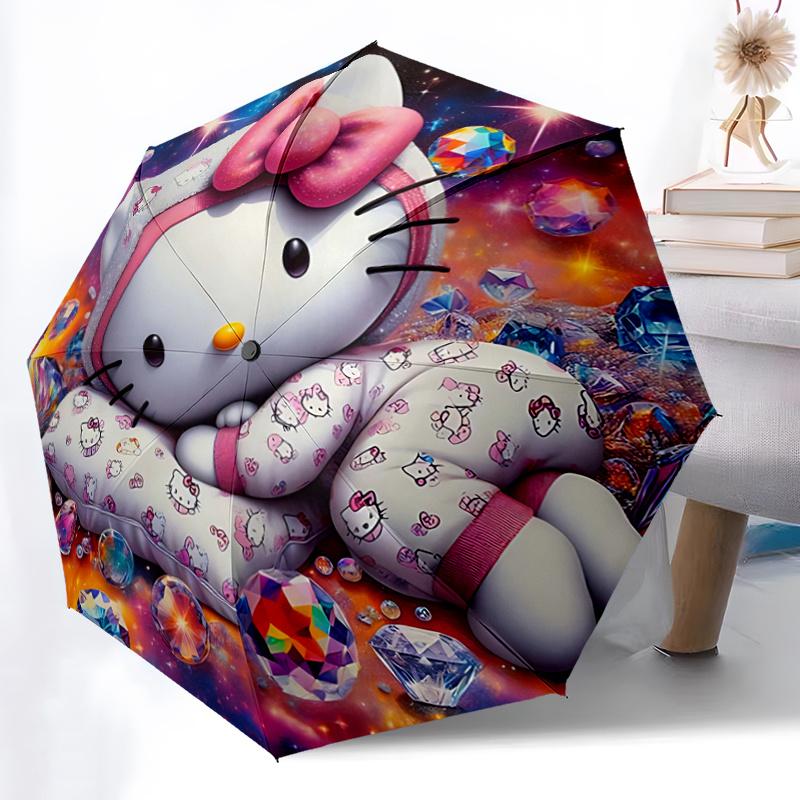 

1pc Hello Kitty Automatic Opening/Closing Umbrella with Foldable Design, 8-Bone Iron Frame, Outdoor, Ideal Gift for Fans, Travelers, Daily Use, Festiv