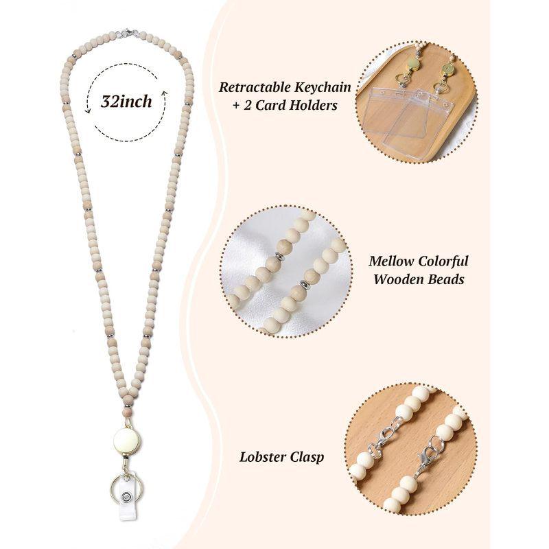 Wooden Beaded Retractable Keyring & ID Card Lanyard
