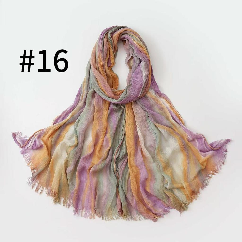 Retro Gradient Pleated Stripe Cotton Headscarf - Women's Large Ethnic Wrap
