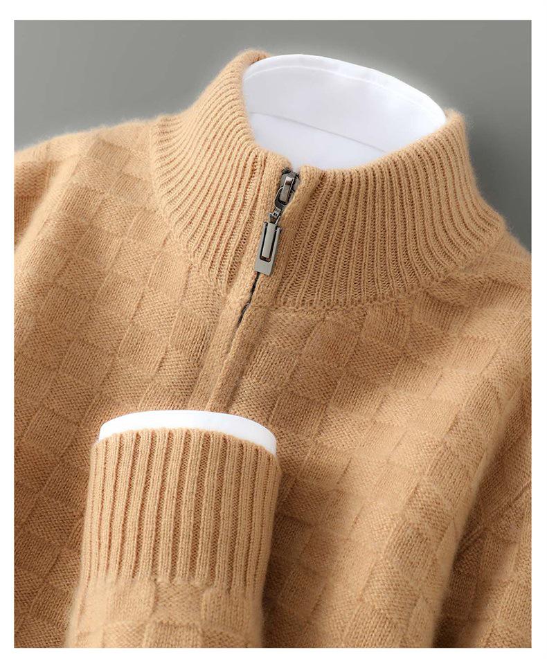Men's Trendy Plaid Jacquard Wool Cardigan: Loose, Versatile, Long-Sleeved, Knitted, Cashmere Blend, Seven-Needle Thick.